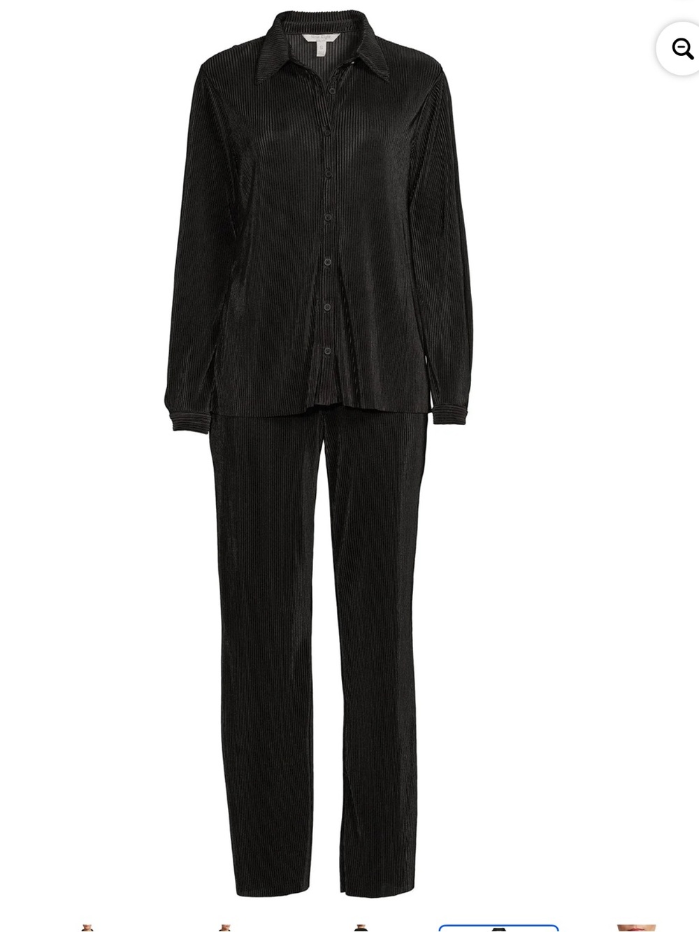 Nine Eight Plisse Pleat  Black Button-Up Top & Matching Pants